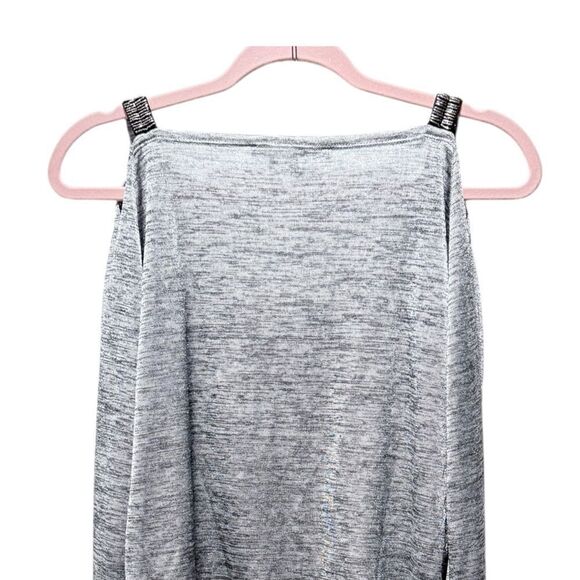 NWT WHBM Marled Gray Cold Shoulder Dolman Blouson Dress gray beaded Small - Picture 6 of 12